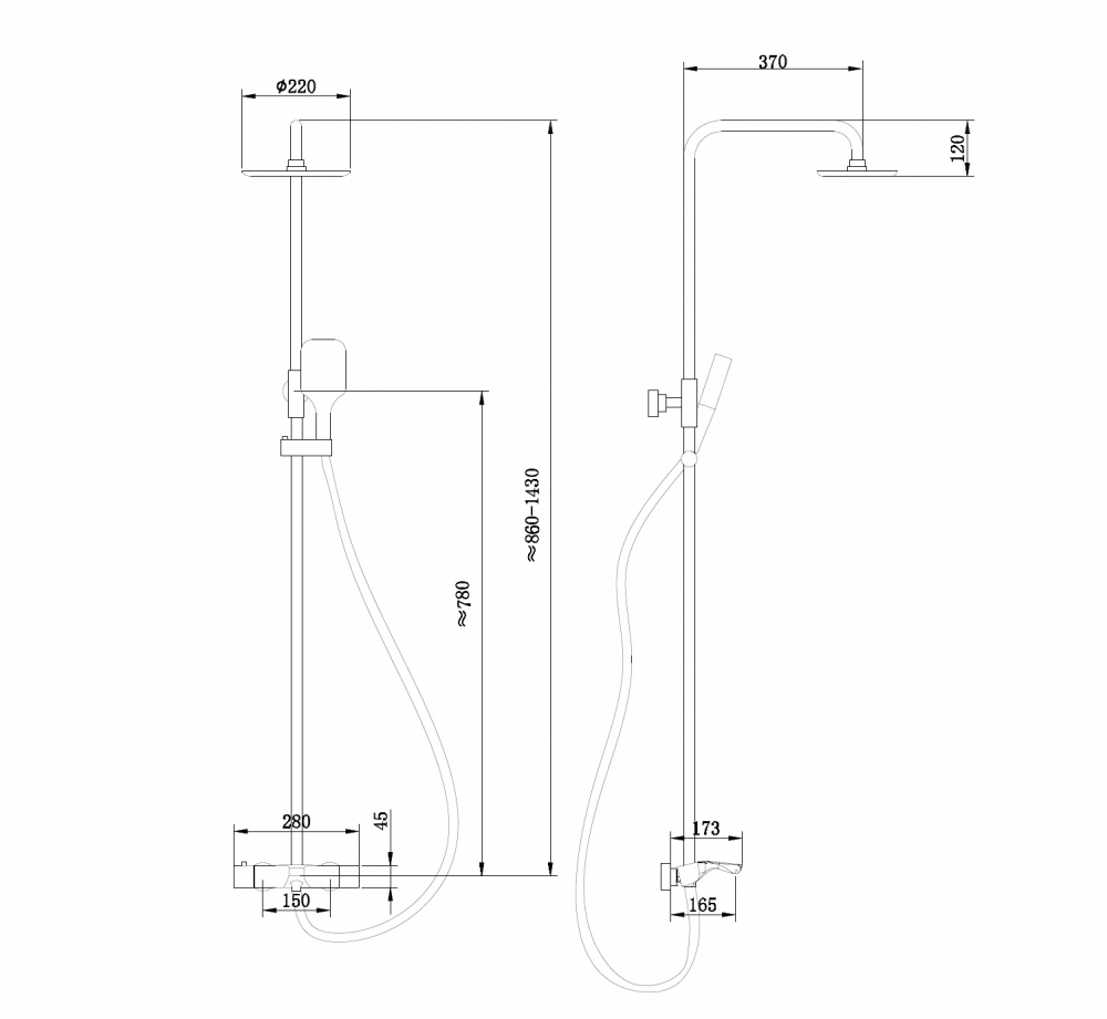 Душевая стойка ABBER Thermostat AF8516L с термостатом и изливом, хром