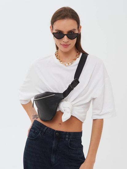 Женская и мужская кожаная сумка "Бананка" цвет черный!