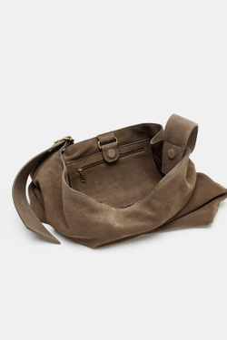 ZARA БОЛЬШАЯ СУМКА-МЕШОК С КОЛЬЦОМ ИЗ КОЖИ, КОРИЧНЕВЫЙ