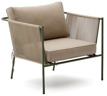 Уличное кресло Zivia из веревки цвета экрю и стали зеленого цвета La Forma Испания 