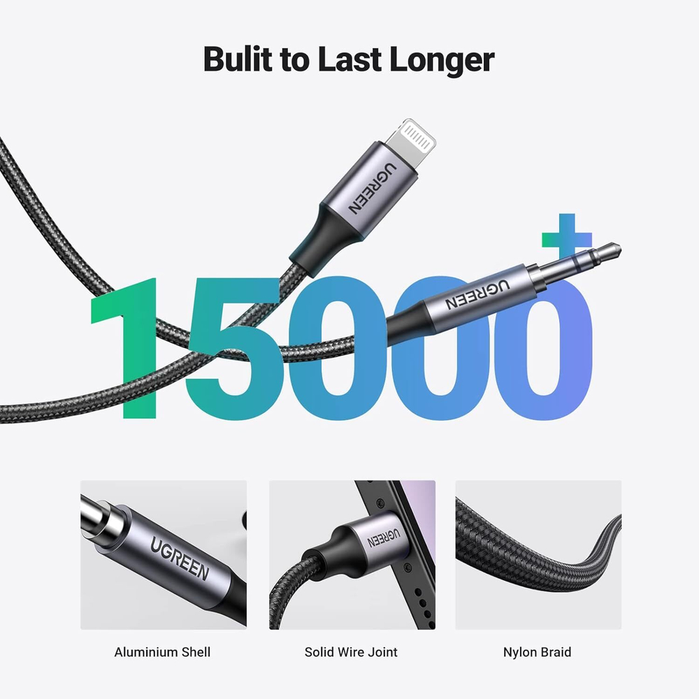Кабель Lightning на Audio 3.5mm, AUX, 1m UGREEN 70509