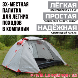 Палатка 3-местная трекинговая Prival LongSinger S3, голубой