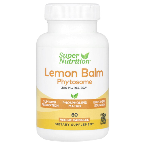 Super Nutrition, Lemon Balm Phytosome, фитосома мелиссы лекарственной с подсолнечным лецитином, 200 мг, 60 растительных капсул