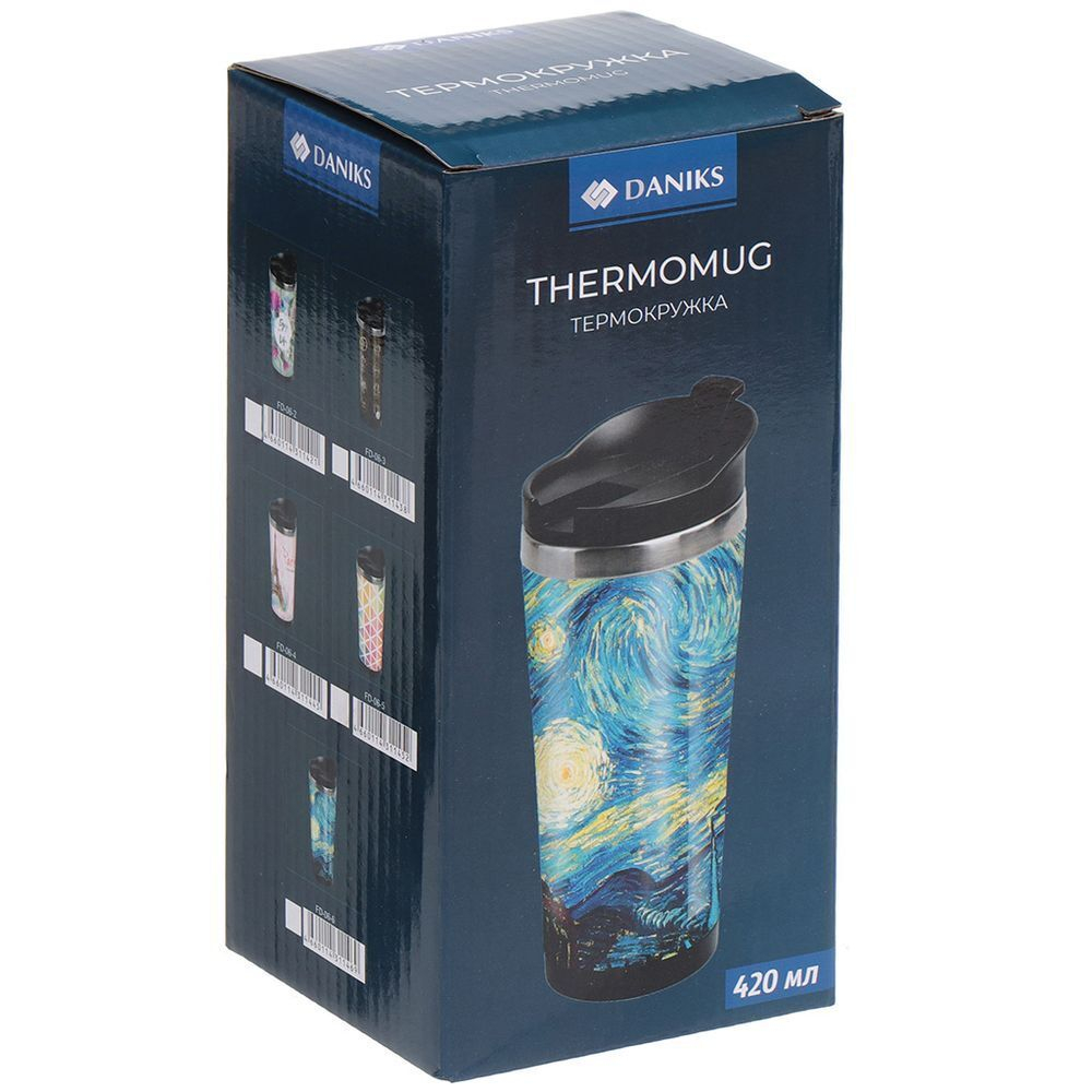 Термокружка нерж сталь, пластик, 0.42 л, Daniks, Звездная ночь, FD-06-6