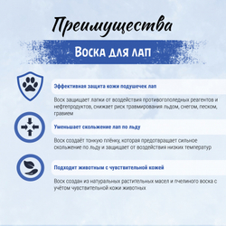 ТерриториЯ-косметика для животных, воск защитный для лап "Цепкие лапки" - 100 мл