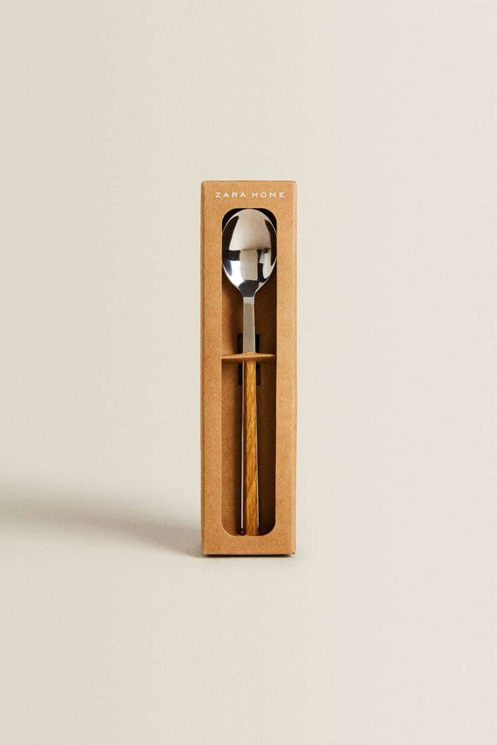 ZARA HOME НАБОР ИЗ 4-Х ДЕРЕВЯННЫХ ЛОЖЕК С РУЧКОЙ, КОРИЧНЕВЫЙ