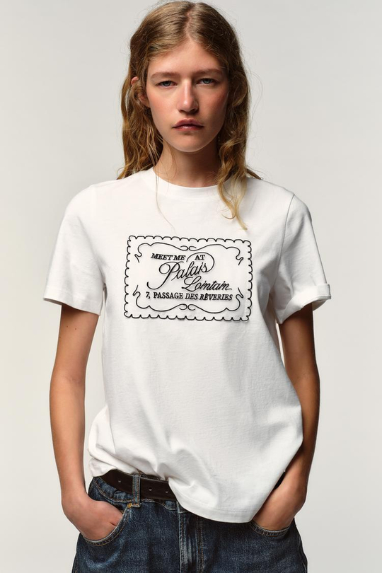 ZARA ФУТБОЛКА ИЗ ОРГАНЗЫ С НАДПИСЬЮ, БЕЛЫЙ