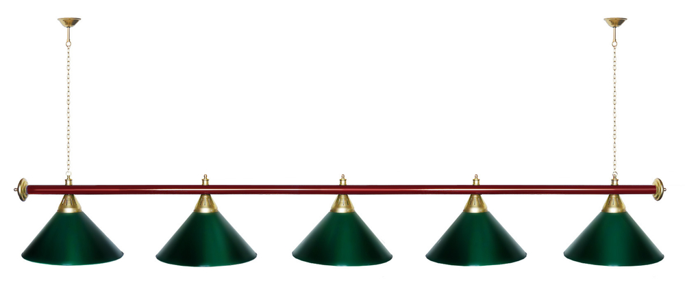 Лампа STARTBILLIARDS 5 пл. (плафоны зеленые,штанга золотая,фурнитура золото)
