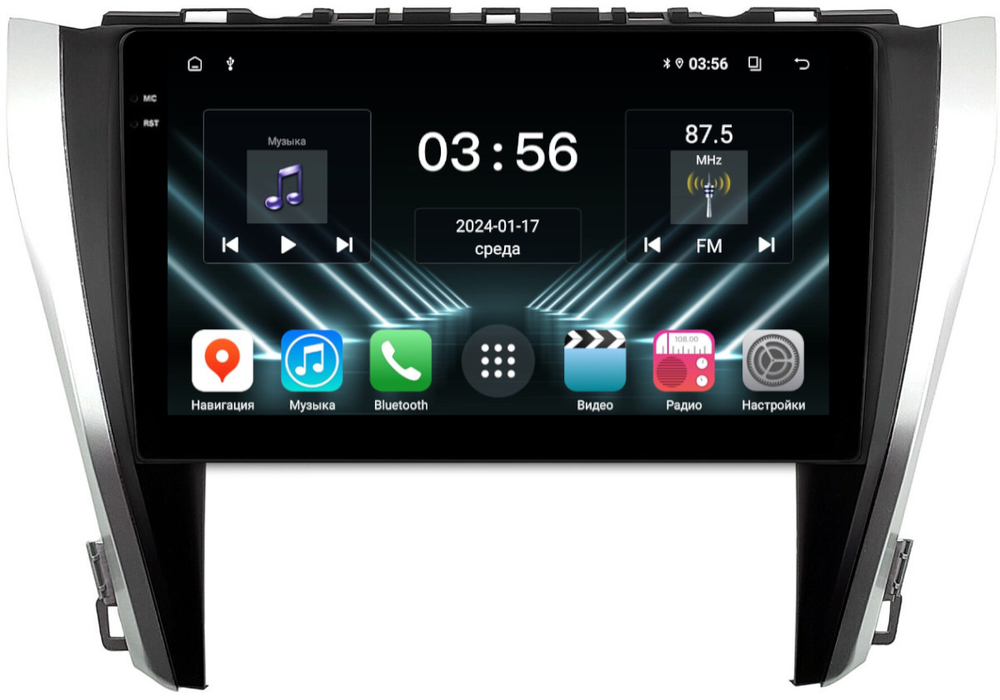 Магнитола для Toyota Camry 55 2014-2018 (рамка серебристо-черная) - FarCar DX10-7044B монитор 10.36" IPS на Android 13, 4+64Гб, CarPlay