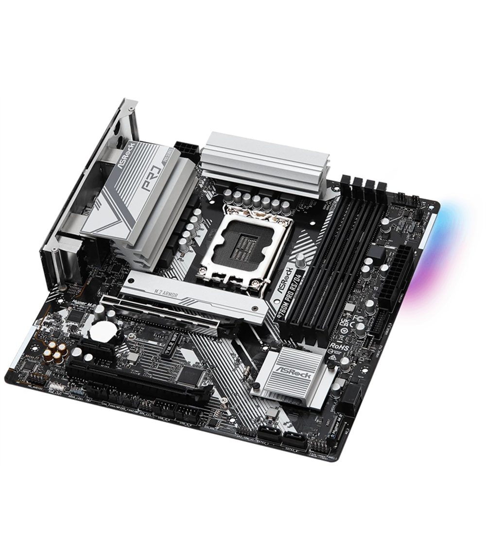 Материнская плата ASROCK B760M PRO RS, LGA1700, B760, 4*DDR5, 4*SATA, 3*M.2, 3*USB 3.2, 2*USB 2.0, Type-C, 2*PCIx16, 1xM.2 (Key E), HDMI+DP, mATX