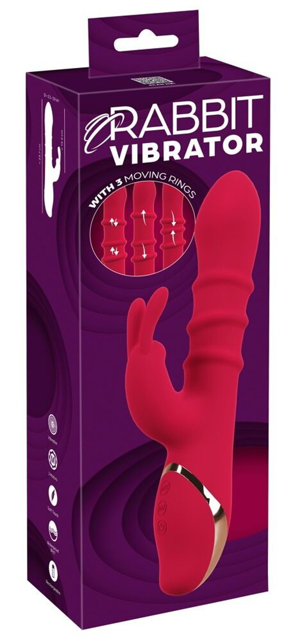 Красный вибратор-кролик с 3 подвижными кольцами Rabbit Vibrator with 3 Moving Rings - 23,7 см. (Цвет: красный)
