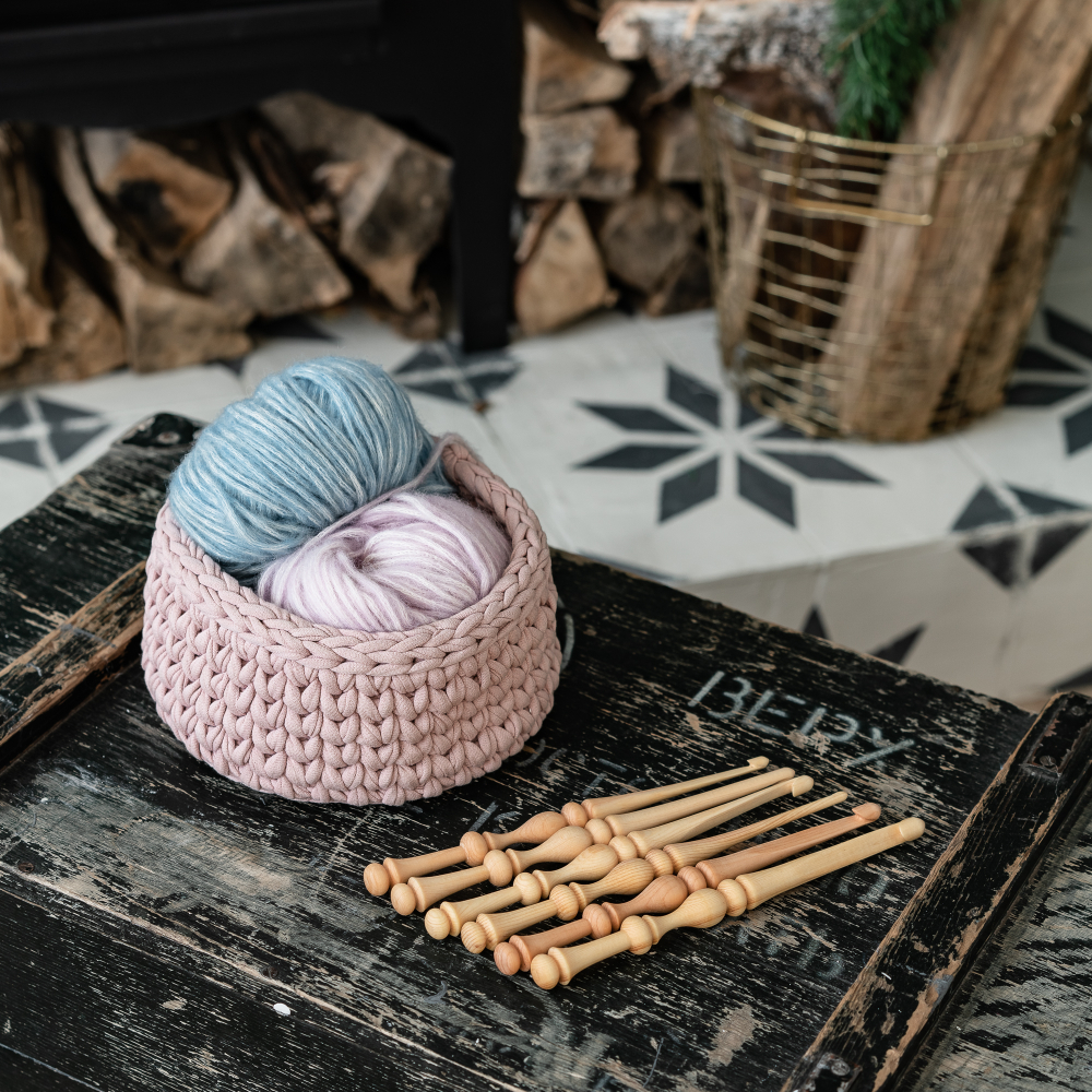 Набор крючков для вязания из древесины сибирского кедра (6 шт. 4-9 мм.) KN22