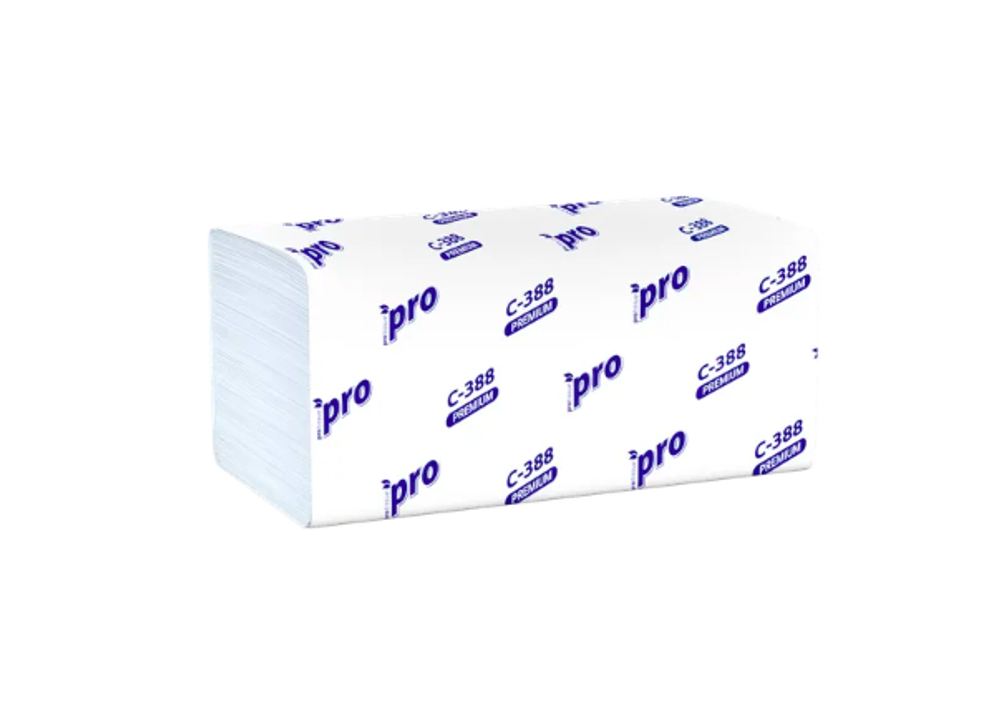Листовые бумажные полотенца V сложения (ZZ) «PROtissue», 3-х слойные. Артикул С388, 220*210мм.