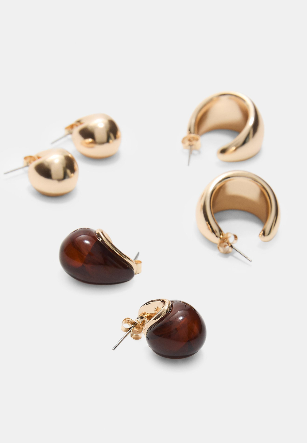 STRADIVARIUS Набор из 3 пар объемных мини-сережек, коричневый