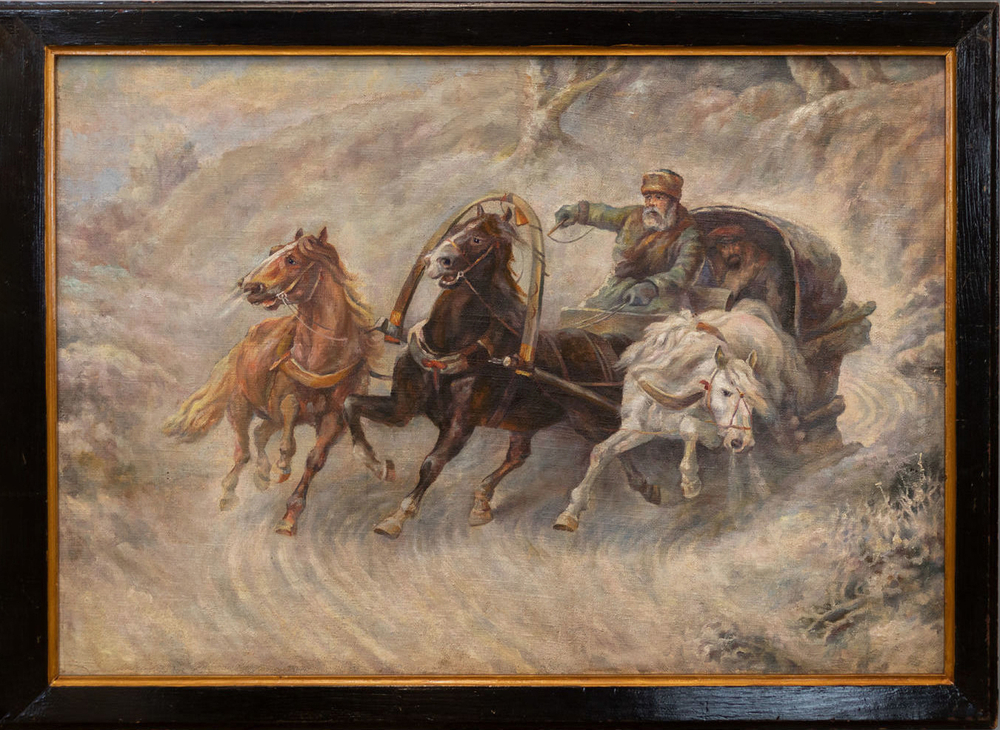 Н/х. Русская тройка. Копия с картины  Адольфа Шреера 1900 г. Россия. Начало XX века. Холст, масло.