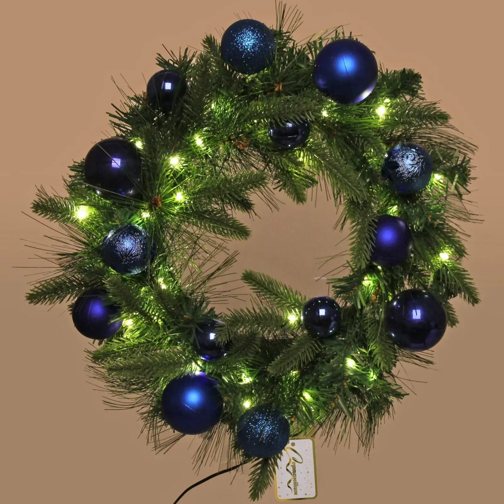 Венок хвойный «Сказочное чудо» d-40 см, ПВХ, литой ПВХ, Синий