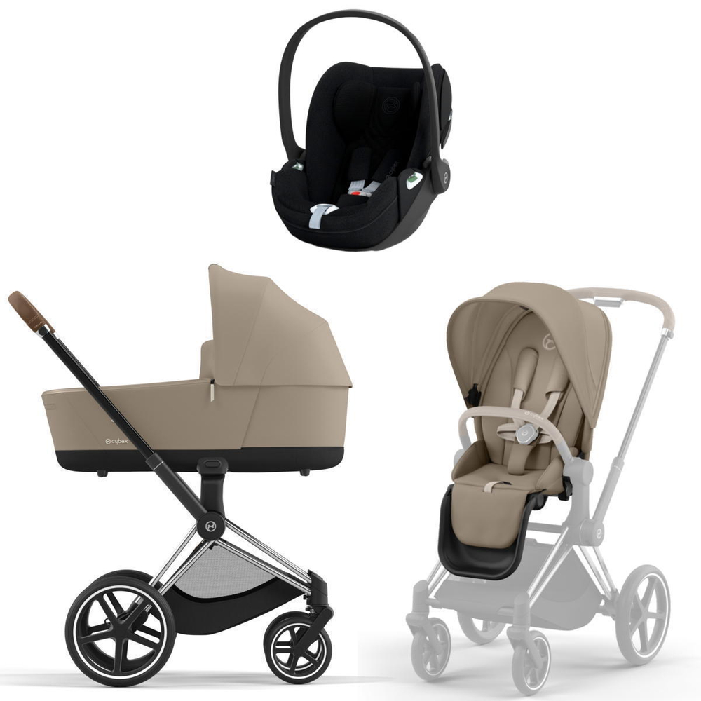 Коляска 3 в 1 Cybex Priam IV Chrome Brown complete и автокресло Cloud T i-Size Sepia Black Plus Cozy Beige
