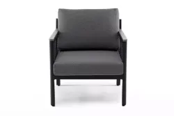 "Сан Ремо" кресло плетеное из роупа садовое, каркас алюминий темно-серый, роуп серый, ткань серая