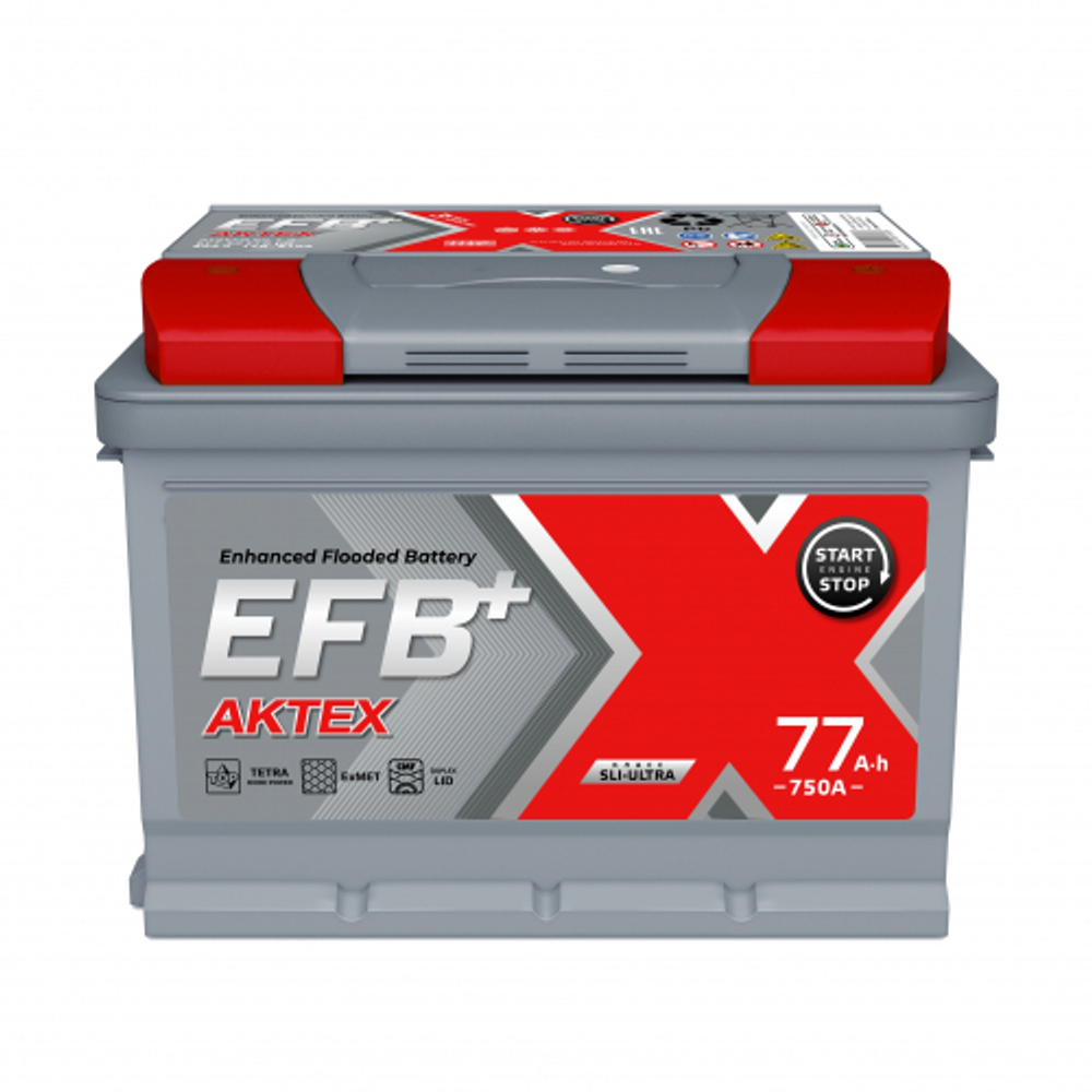 Аккумулятор 6СТ-77 А.ч., о.п., R+, АкТех EFB
