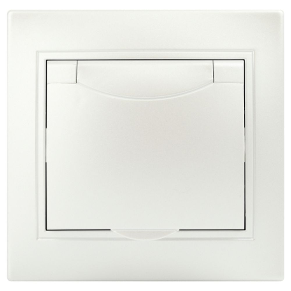 Розетка Intro Plano 1-203-06 с заземлением 2P+E Schuko с крышкой, 16А-250В, IP20, СУ, перламутр