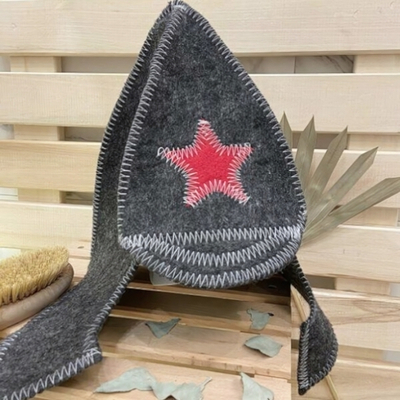 Шапка банная "Буденовка" серая 30% шерсть/70% полиэфир