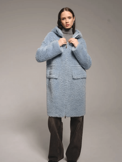 Шуба из 100% шерсти мериноса, голубая, Severina