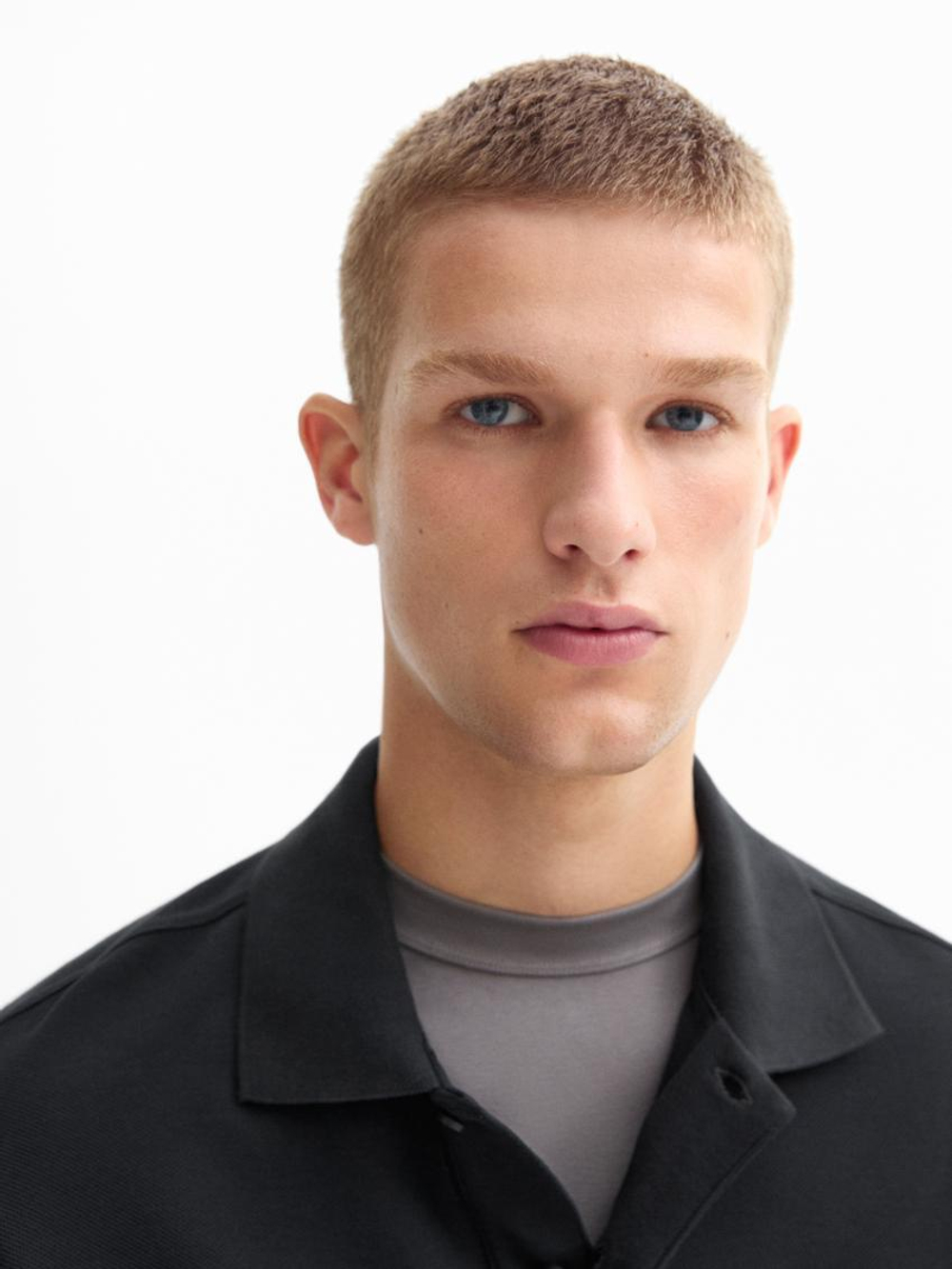 Massimo Dutti Поло комфортного кроя с длинными рукавами, черный