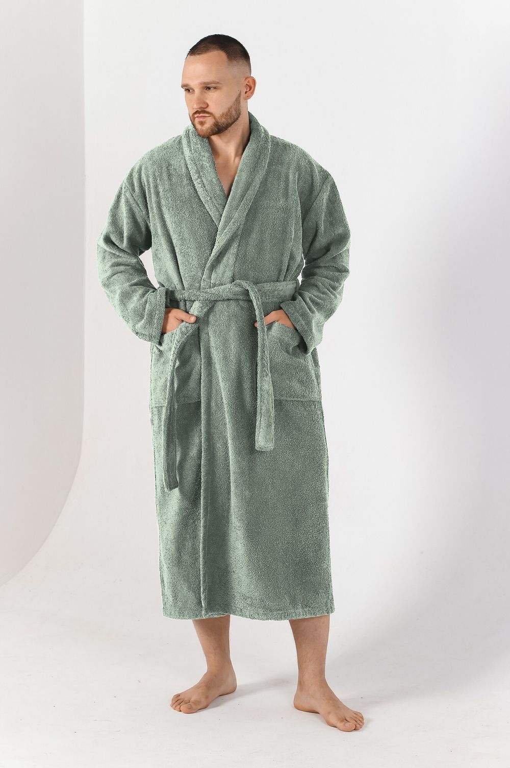 Халат мужской Комфорт-4 Виотекс СЕРО-ЗЕЛЁНЫЙ