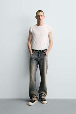 ZARA ДЖИНСЫ FLARE FIT С ЭФФЕКТОМ ПЯТЕН, ЧЕРНИЛЬНО-СИНИЙ