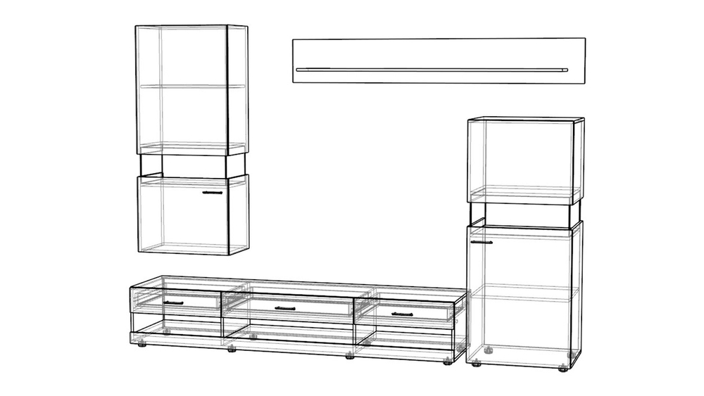 Гостиная Неворк Венге 0854 BS / Дуб Винтаж Оксид 5194 SN 313*50*198 см,    Фиеста