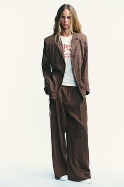 ZARA БРЮКИ С ДВУМЯ СКЛАДКАМИ И КЛАПАНАМИ, КОРИЧНЕВЫЙ/ЭКРЮ