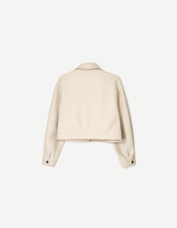 BERSHKA Мягкая укороченная куртка на молнии, экрю