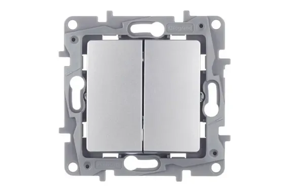 Выключатель Legrand Etika 2 клавиши проходной алюминий 25620