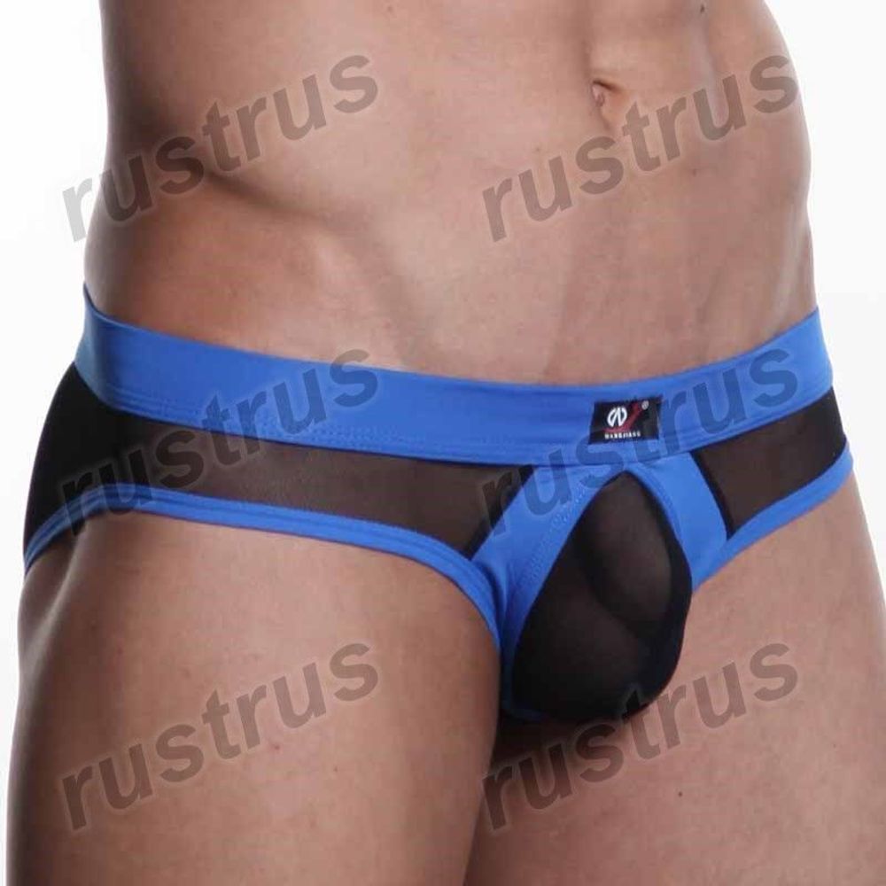 Мужские трусы брифы черные с синей резинкой WANGJIANG WG00114