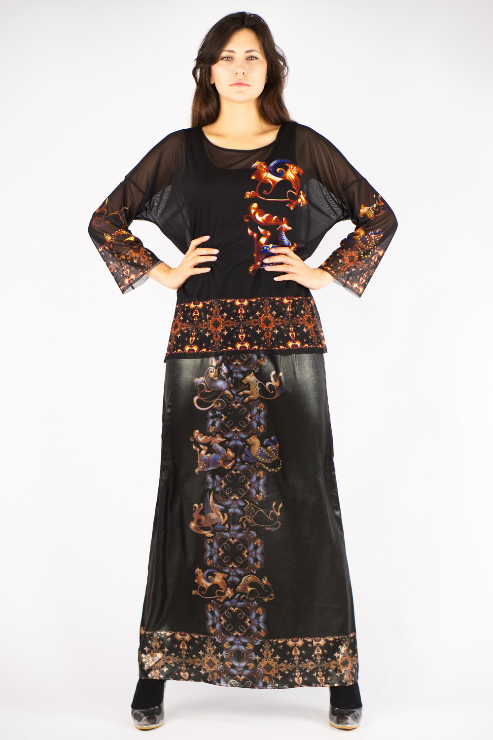 Туника из сетки "Загадки скифов", принт по мотивам скифских татуировок