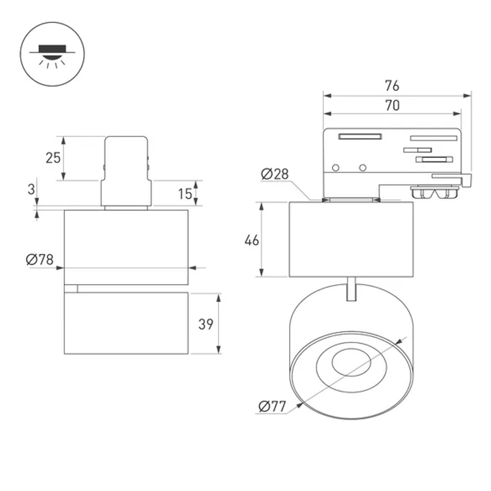 Светильник SP-PLURIO-TRACK-4TR-R77-9W Day4000 (WH-CHR, 36 deg, 230V) (Arlight, IP20 Металл, 3 года) 038104