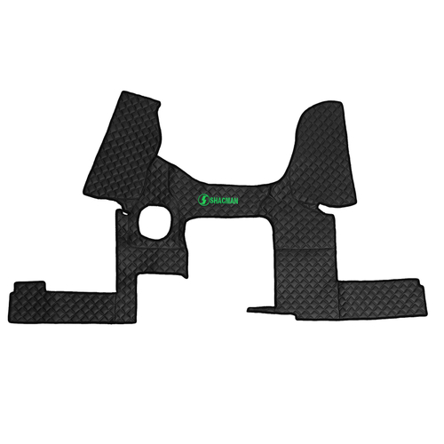 Ковры Shacman X-3000 (экокожа, черный, черный кант, зеленая вышивка)