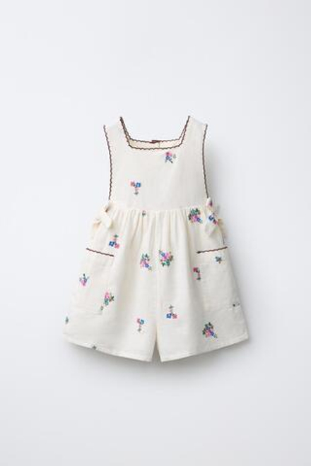ZARA КОРОТКИЙ КОМБИНЕЗОН С ВЫШИВКОЙ, ЭКРЮ