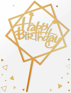 Топпер на торт "С Днём Рождения" ромбы золотой 17x12 см