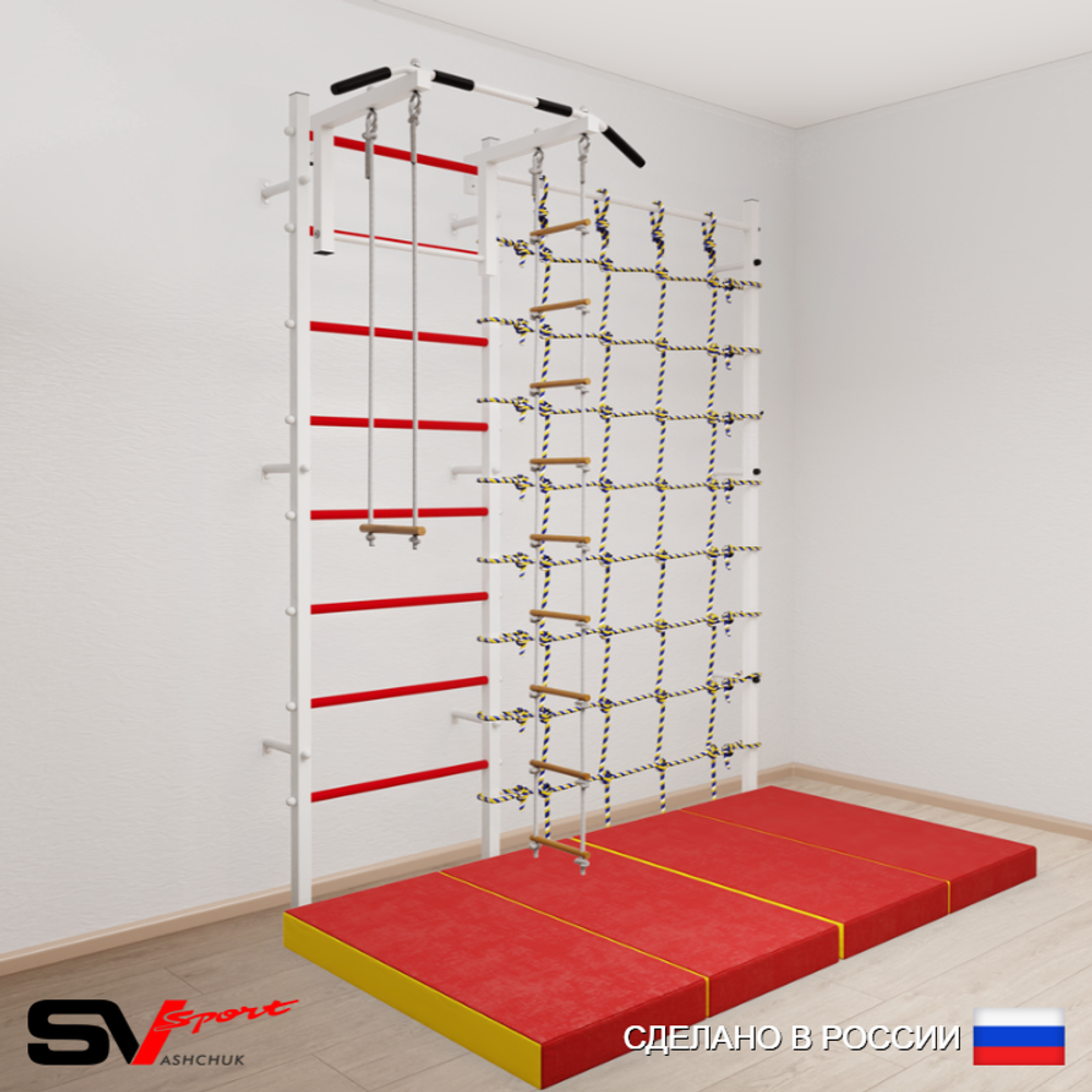 Шведская стенка Sv Sport усиленная 61840 (Турник стандарт/Лестница/Трапеция/Мат 2м/Канатный лаз)