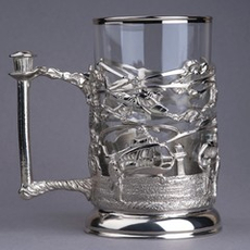 Подстаканник "Вертолеты" с никелированием (художественное литье) в футляре