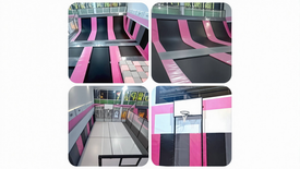 Батутная арена с наклонными батутами и  баскетбольной площадкой