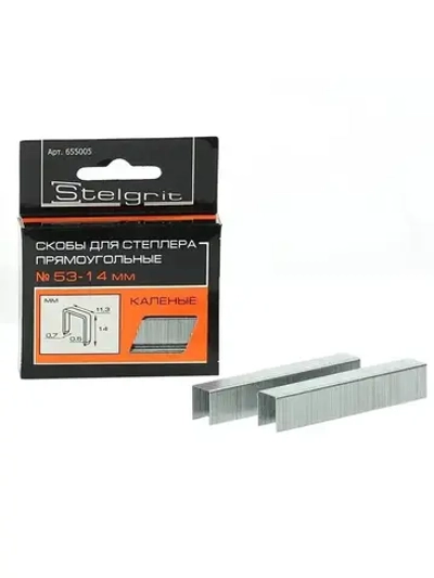 Скобы Тип 53 для строительного/мебельного степлера каленые 14x0,7x11,3 мм 1000 шт Stelgrit