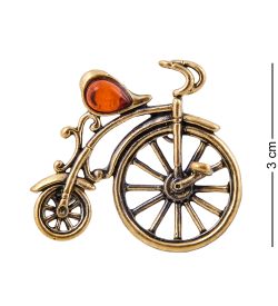 AM-2543 Брошь «Велосипед» (латунь, янтарь)