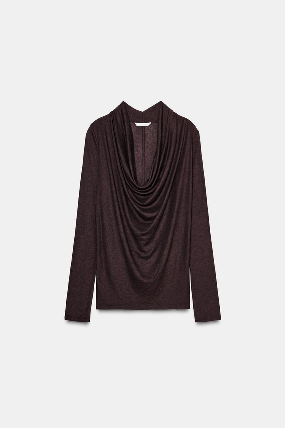 ZARA ФУТБОЛКА С ДРАПИРОВКОЙ, ШОКОЛАДНЫЙ