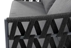 "Диего" диван 2-местный плетеный из роупа, каркас алюминий темно-серый (RAL7024) муар, роуп темно-серый круглый, ткань темно-серая 027