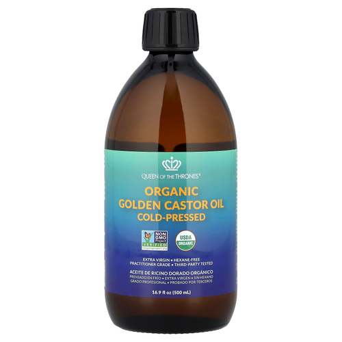 Queen of the Thrones, Органическое золотое касторовое масло холодного отжима, 500 мл (16,9 жидк. Унции)