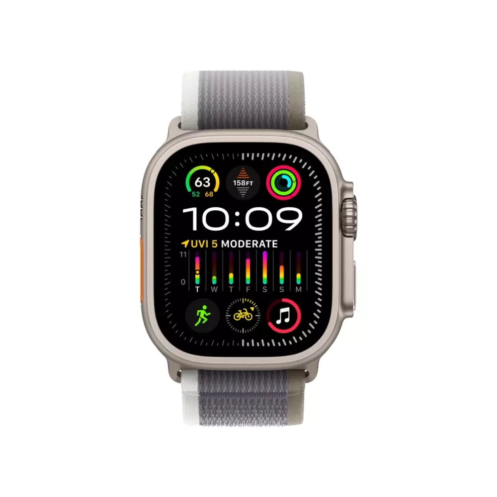 Apple Watch Ultra 2, 49 мм, корпус из титана, ремешок Trail цвета «зелёный/серый»