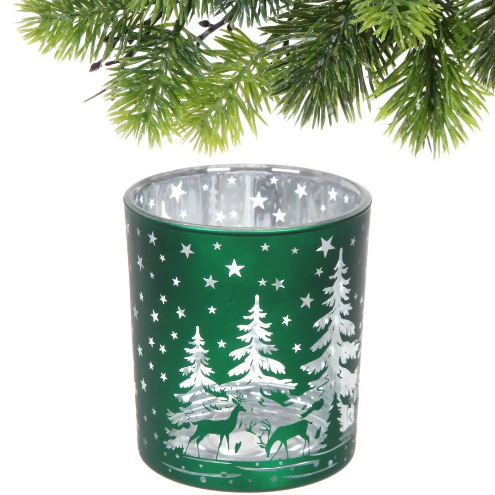 Подсвечник «Снежный лес» 8,5*10 см, Изумруд