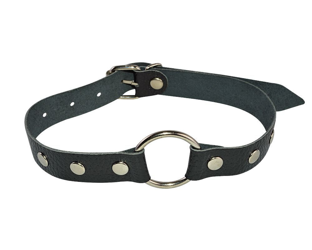 Кляп-кольцо на черных кожаных ремешках (Цвет: черный)